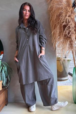 Arbi Needlecord Pop Over Shirt Dress Earth